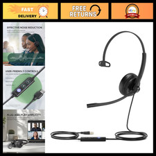 Wired USB-A Headset with Noise Canceling Mic, In-Line Control, On-Ear Design