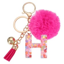 Alphabet Initial Letter Keychain Letter-H Cute Heart Resin Keyrings Deep Pink