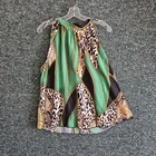 Women Tie Shoulder Blouse Size 2XL Green Animal Print Sleeveless Halter Style