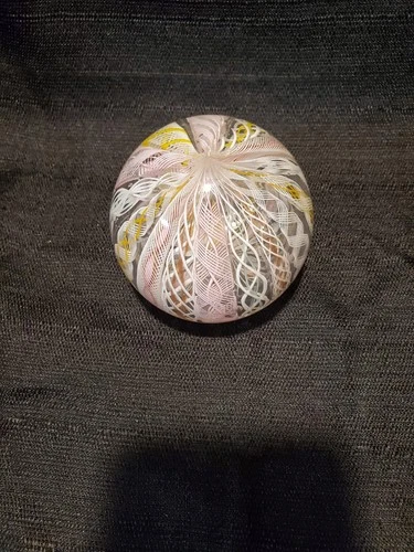 Murano art glass paperweight  Zanfirico Latticino Crown