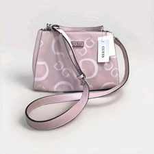 NEW Guess Women's Large Logo Tote Bag Satchel Handbag - White On Pink