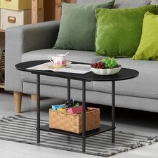 Coffee Tables for Living Room 2-Tier Small Oval Coffee Table Wood Accent Black