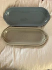Fiesta Ware Blue Gray Glossy Ceramic Oval Platter Solid Pottery USA Set of 2