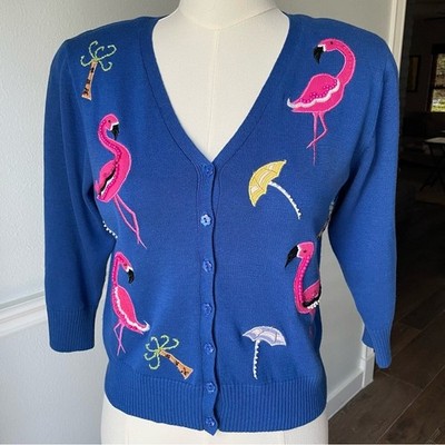 Jack B Quick Vintage Flamingo Blue Button Cardigan   Women s Size Petite Small