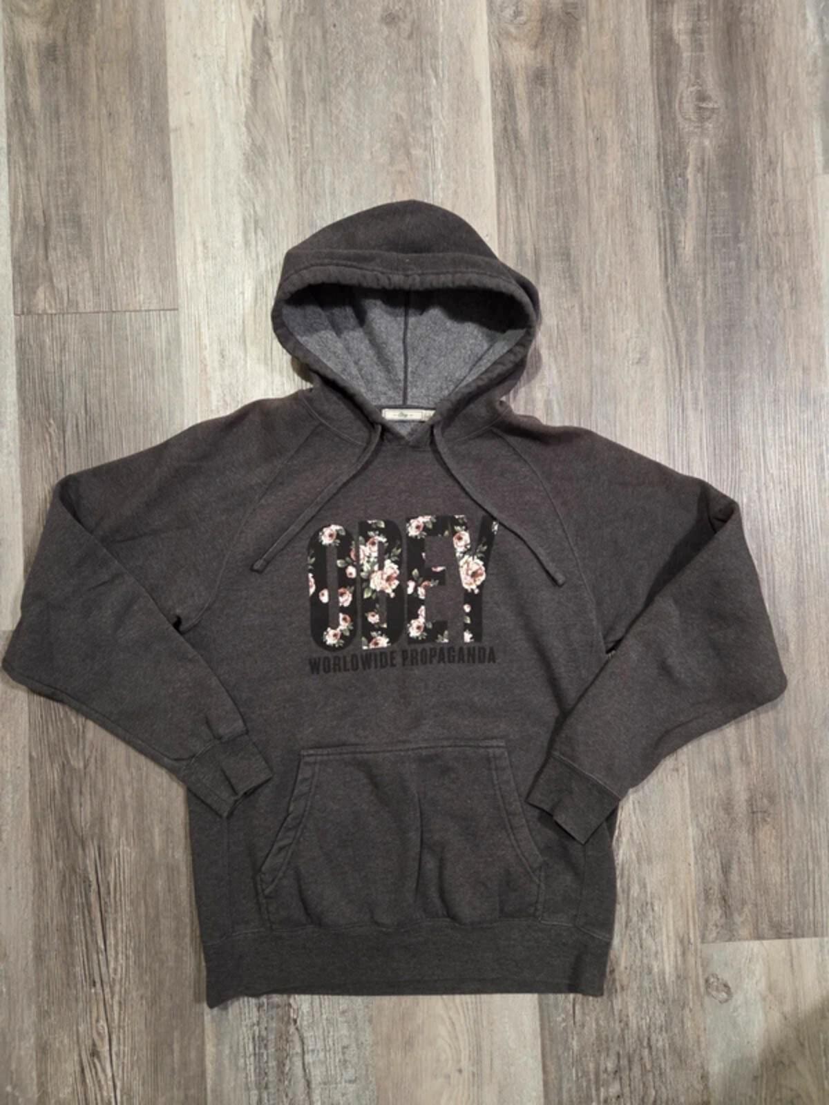 Obey Worldwide Propaganda Gray Floral Pullover Hoodie Men's S
