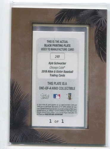 2018 Topps Allen & Ginter Druckplatte schwarz Kyle Schwarber 1/1 Chicago Cubs - Bild 2 von 2