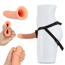 Silicone Realistic 7" Male Hollow Strap-on Harness Dildo Penis Cock Extension