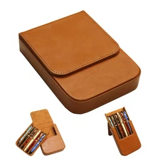 Leather 6 Slots Hard Fountain Pen Case Stationery Storage Box Organizer Gift