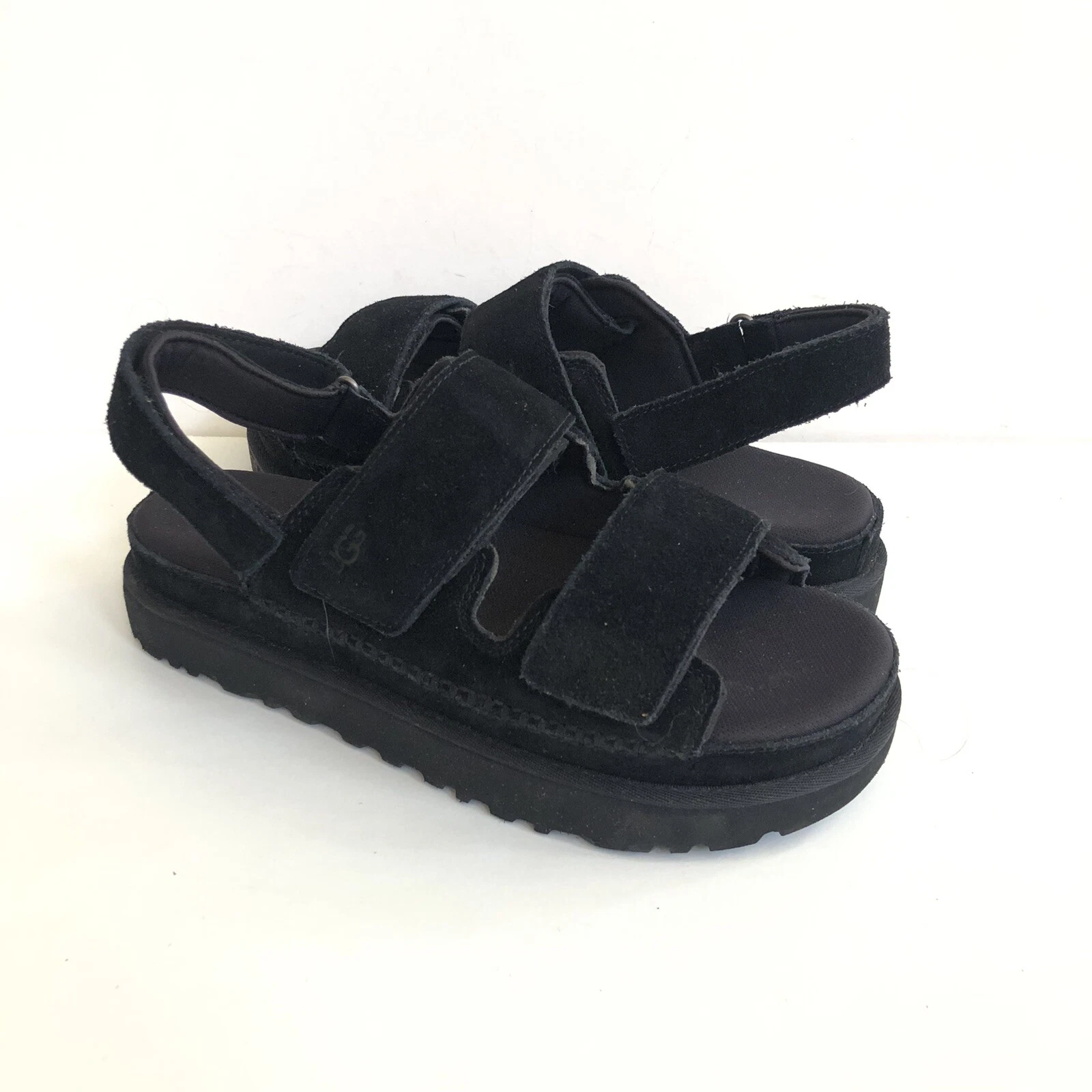 SANDALI UGG GOLDENS SLINGBACK NERI PLATEAU PELLE SCAMOSCIATA US 10 EU 41 REGNO UK 8