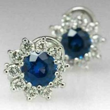 Women 2Ct Round Cut Lab-Created Blue Sapphire Stud Earring 14K White Gold Plated