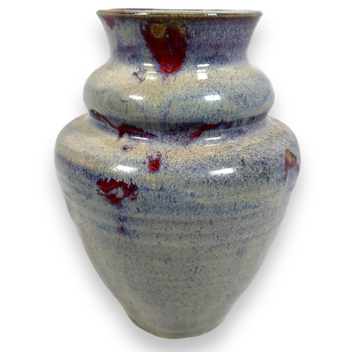 KC Studio Pottery Minnesota Vase Glossy Glazed Blue Red Ribbed Textured