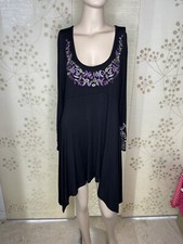 Karen Kane Black Long Sleeve W Purple Floral Embroidery Asymmetrical Tunic XL