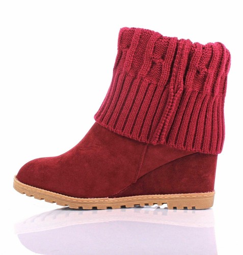Weinrot Sweat Garn Slipper biegsamer Schaft zum Überziehen Damen Keilabsatz Stiefel Größe 7,5 - Bild 6 von 8