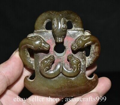 Ancienne hache chinoise Hetian mode jade sculptée feng shui dragon pixiu 3.6