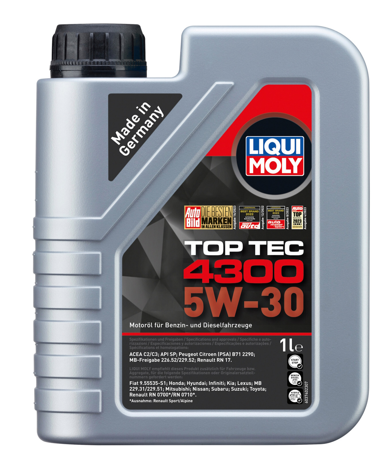 5W-30 All-Year Synthetic Engine Oil ACEA C2/C3 Liqui Moly Top Tec 4300 2324 1L