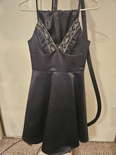 Windsor Black Satin Short Gown Size 3. Zip back with thin straps. W/Shawl. 
