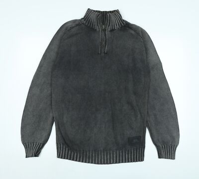 Tresspass Herren Pullover Pulli grau Stehkragen Baumwolle Größe M Langarm - Logo