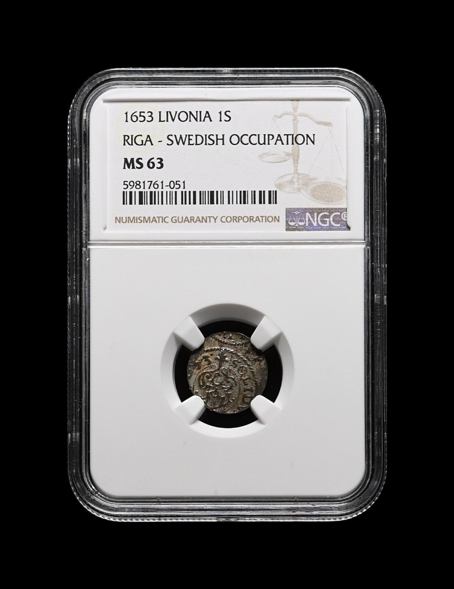 LIVONIA. 1653, Schilling, Silver - NGC MS63 - Christina, Solidus