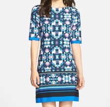 Eliza J. Women Shift Dress Women's Sz 8 Slinky Stretch Multicolored Short Sleeve
