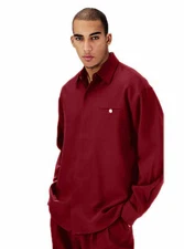 Men's 2-pc walking suit / casual sets shirt+pants sty#2612 Burgundy