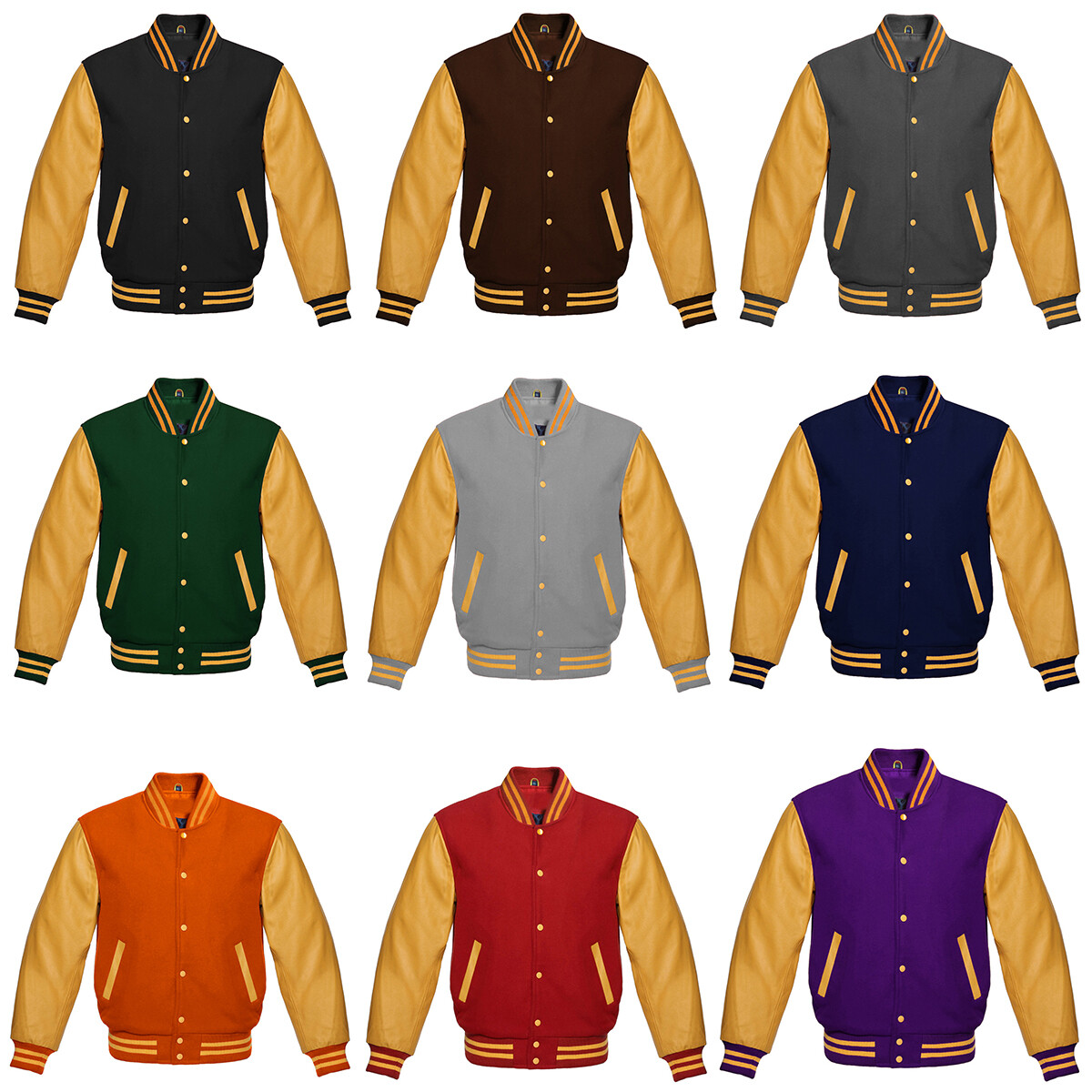 Varsity Jacket With Gold Leather sleeves Retro Baseball College