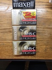 3 Pack Maxell TC-30 VHS-C HGX-Gold Camcorder Videocasette Premium High Grade NEW