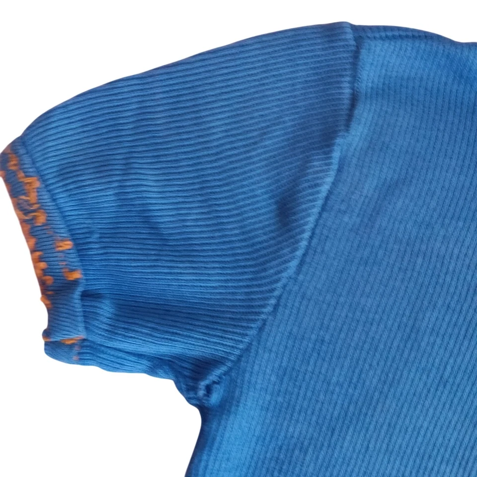 Camiseta Top 5-6 Vintage Años 80 Niñas Thin KNit JC PENNEY AZUL/NARANJA RIBETE Foto 4 de 4