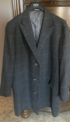 Nordstrom Rack Jacket Gray Windopane Plaid  Niles  Wool Blend  Coat XL