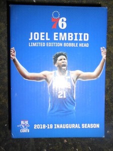 Phila 76ers Joel Embiid Bobble Head #9 Warm Up Jersey Cap Cards Sealed Box MT NR