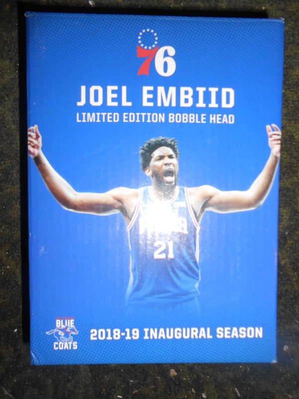 Phila 76ers Joel Embiid Bobble Head #9 Warm Up Jersey Cap Cards Sealed Box MT NR