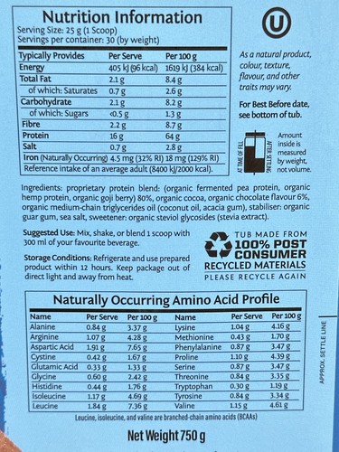 Sunwarrior Plant Based Protein Warrior Blend Chocolate Flavor 750g Organic Powdr - Picture 2 of 5