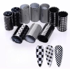 1 Box Nail Foil Transfer Stickers Decals, Print Black White Plaid Nail Art