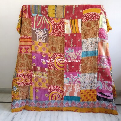 Vintage Patchwork Kantha Quilt Wende Tagesdecke Single Baumwolle Decke