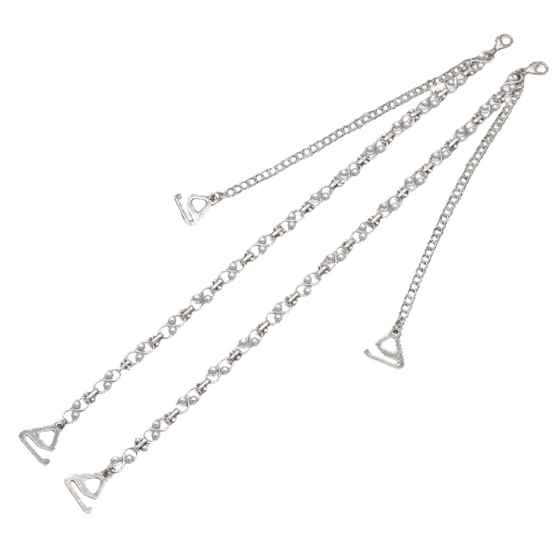 Adjustable Detachable Bra Straps Bling Rhinestone Pearl Neck Metal Clip