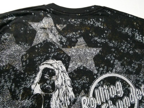 Vintage 90s Rolling Thunder All Over Print AOP Biker Babe Shirt, Black, Size XL - Picture 16 of 17