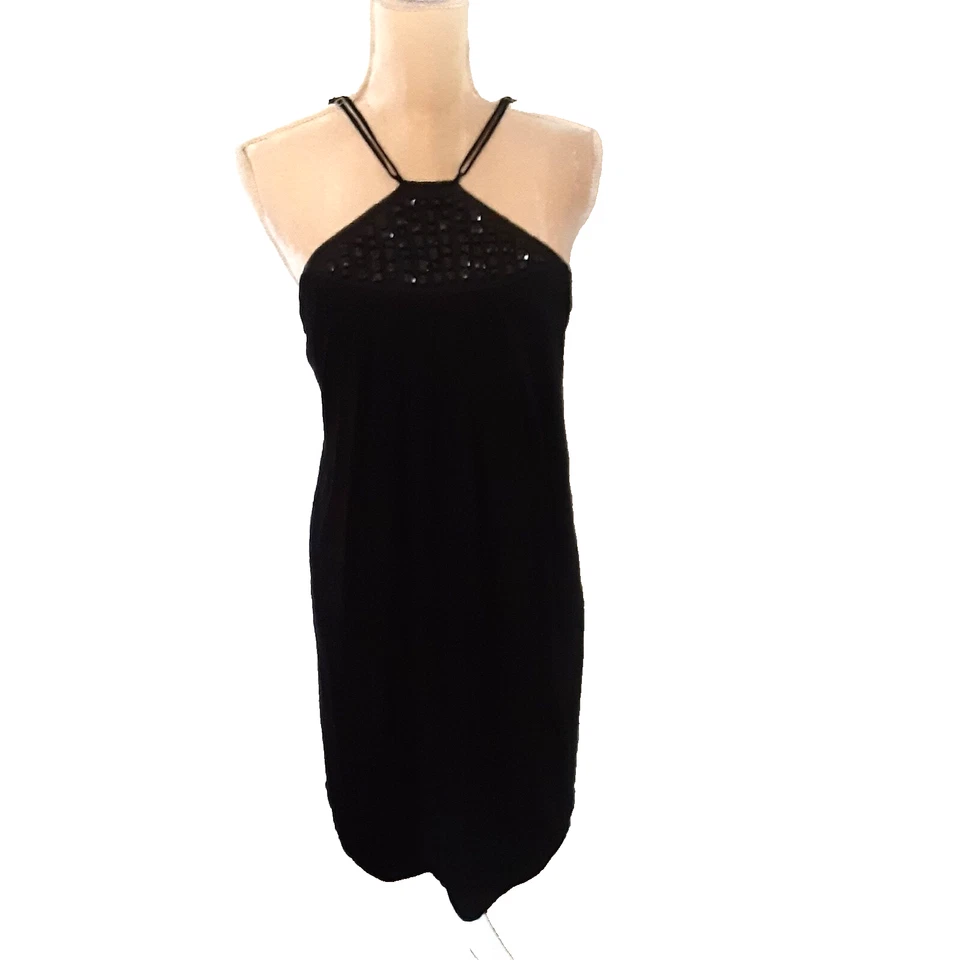 Poleci black dress bling size L jersey spaghetti straps sexy sequins - Image 2 of 4