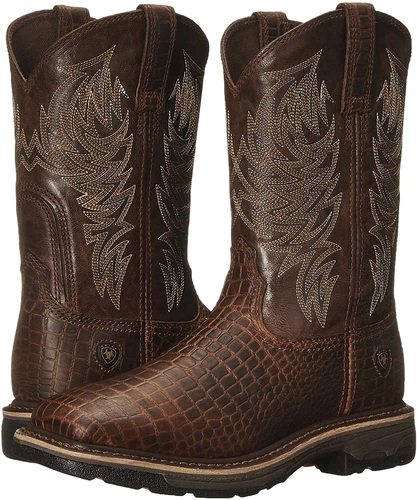 Ariat Mens Workhog Steel  Square Toe Western Safety Boots 10017416 --Clearance