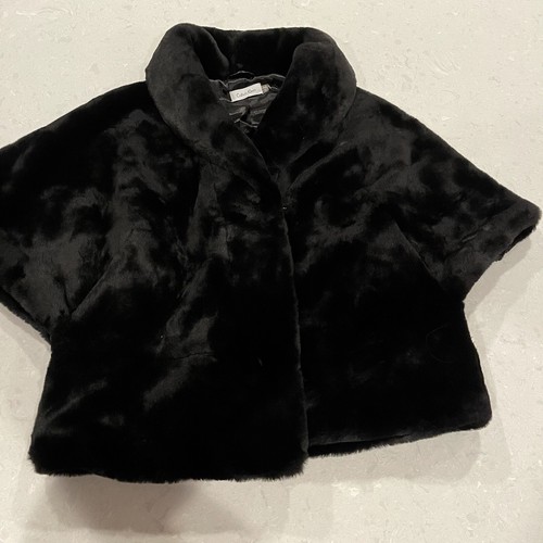 CALVIN KLEIN Womens Black Faux Fur 