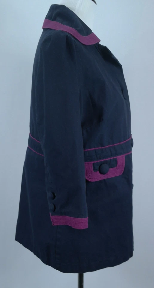 Women's Old Navy Blue Purple Cotton Twill 3/4-Sleeve Lined Pea Coat - Sz L - Image 4 of 4