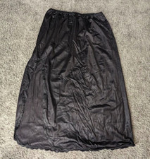 Womens Nylon Half Slip Anti Static Black Embroidered Scalloped Slit Silky Sz S