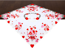 Embroidered Pink and Red Heart Tablecloth for February 14th Square 34 inches
