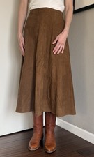 VTG 80s VS2 by Vakko Tan Goat Suede A-Line Midi Skirt Size 8 Indie Western Boho