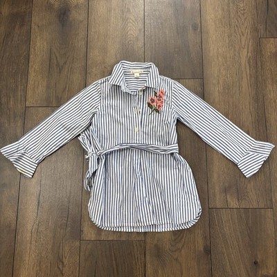 J. Crew CrewCuts Striped Shirt Dress, Floral Embroidery, Size 4