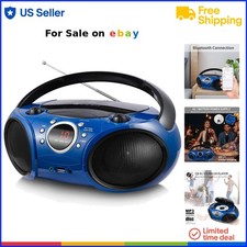 CD Player Boombox Bluetooth FM Radio USB Aux Headphone LED Blue