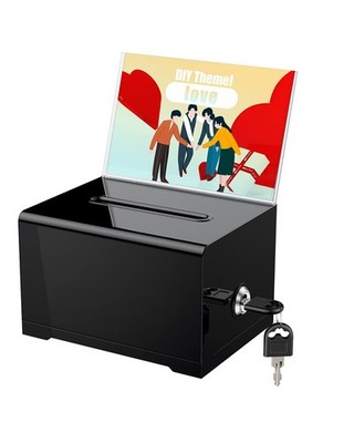 Acrylic Donation Box Multipurpose Suggestion Box with Lock and Sign Holder
