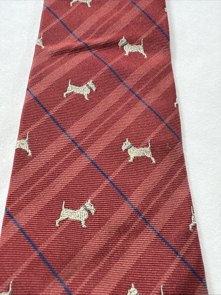Corbata Scottie Jeffrey Banks 100 % seda roja con resaltado azul marino usada en excelente estado Foto 2 de 4