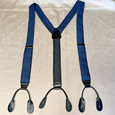 Mens Blue Satin Jacquard Leather Button Loop Suspenders Germany