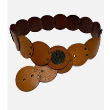 Chico  s Genuine Leather Circle Embossed Boho Western Belt Size S/M