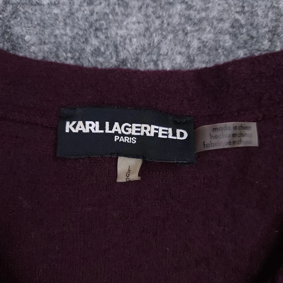 Suéter Karl Lagerfeld Mujer Grande Borgoña Mezcla Lana Cárdigan Chaqueta Bolsillos Foto 4 de 4