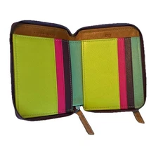 ILI Multi Color Zip Around Wallet With RFID In Sage Multi